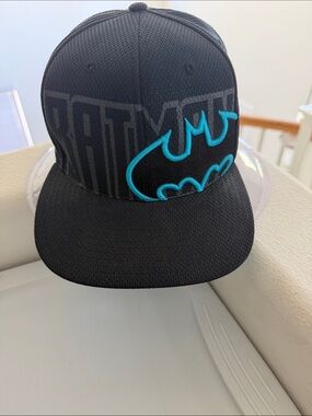 Black Batman Mesh Snapback Hat with Teal Logo•Collectors Item